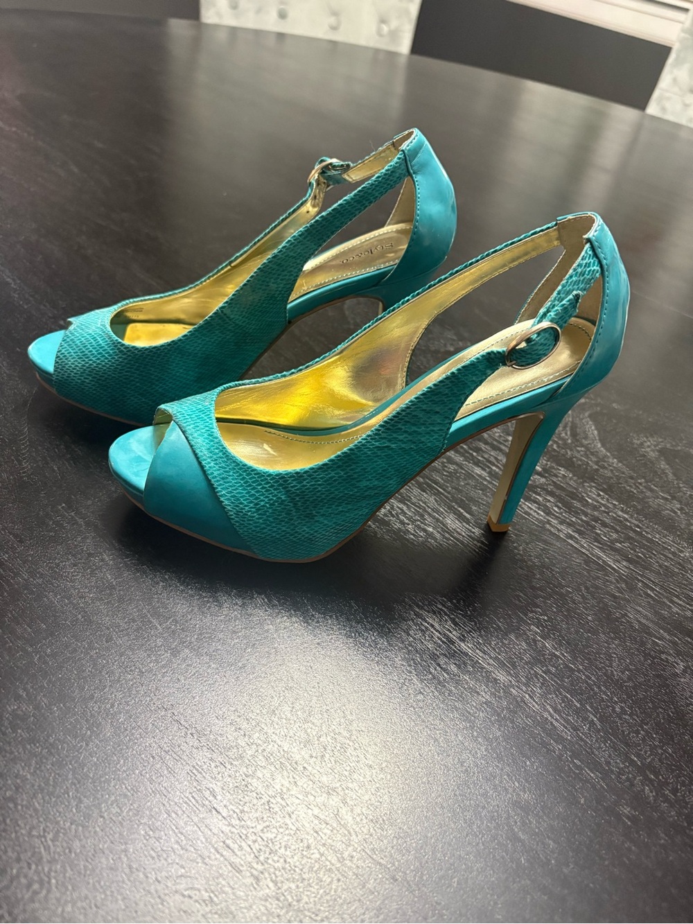 Style & Co. Teal Peep-Toe Slingback Heels - Picture 2 of 6